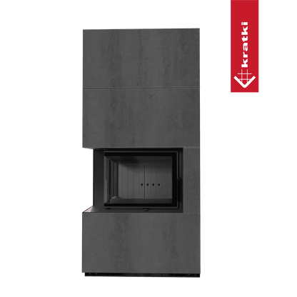 Kratki Kaminbausatz KRATKI FLOKI BOX links 8 kW Ø 160 Quarzsinter NATURALI PIETRA DI SAVOIA ANTRANCITE BOCCIARDATA schwarz Verkleidung