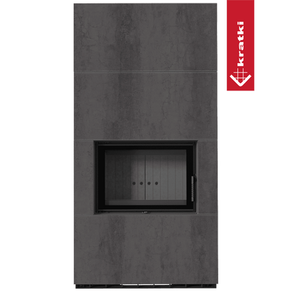 Kratki Kaminbausatz KRATKI FLOKI BOX 8 kW Ø 160 Quarzsinter NATURALI PIETRA DI SAVOIA ANTRANCITE BOCCIARDATA schwarz Verkleidung