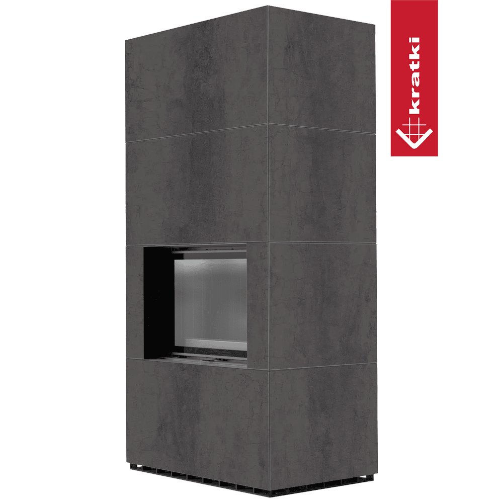 Kratki Kaminbausatz KRATKI FLOKI BOX 8 kW Ø 160 Quarzsinter NATURALI PIETRA DI SAVOIA ANTRANCITE BOCCIARDATA schwarz Verkleidung