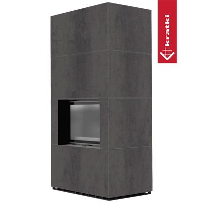 Kratki Kaminbausatz KRATKI FLOKI BOX 8 kW Ø 160 Quarzsinter NATURALI PIETRA DI SAVOIA ANTRANCITE BOCCIARDATA schwarz Verkleidung