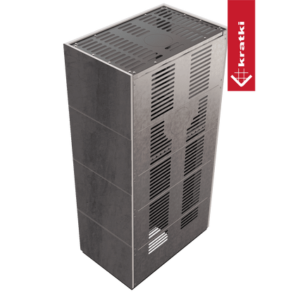 Kratki Kaminbausatz KRATKI FLOKI BOX 8 kW Ø 160 Quarzsinter NATURALI PIETRA DI SAVOIA ANTRANCITE BOCCIARDATA schwarz Verkleidung