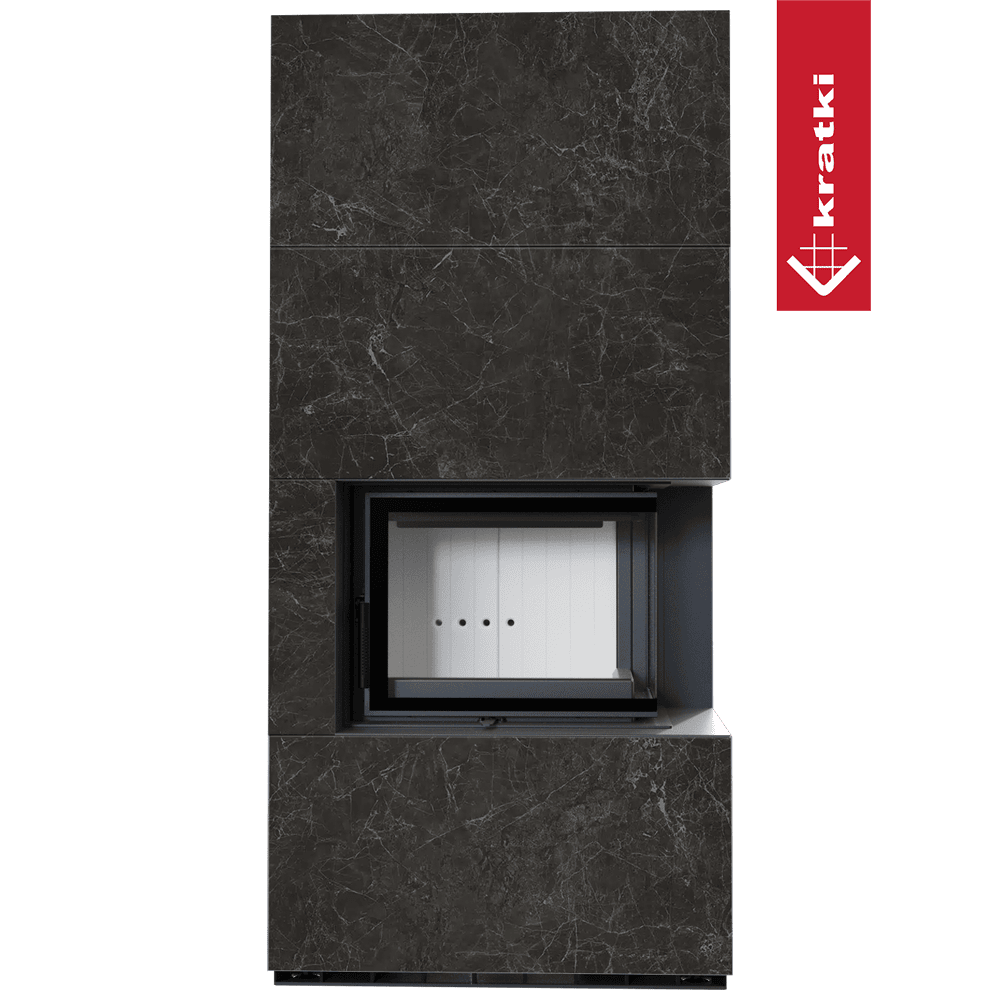 Kratki Kaminbausatz KRATKI FLOKI BOX rechts 8 kW Ø 160 Quarzsinter NATURALI NERO GRECO