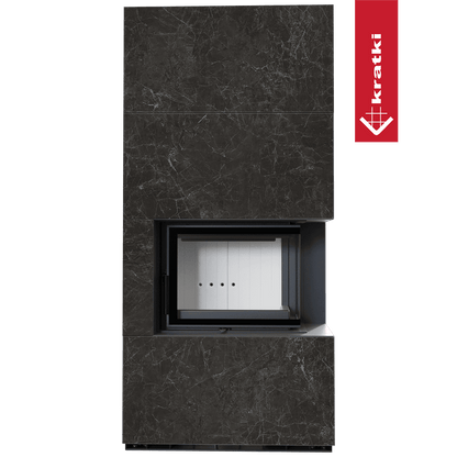 Kratki Kaminbausatz KRATKI FLOKI BOX rechts 8 kW Ø 160 Quarzsinter NATURALI NERO GRECO