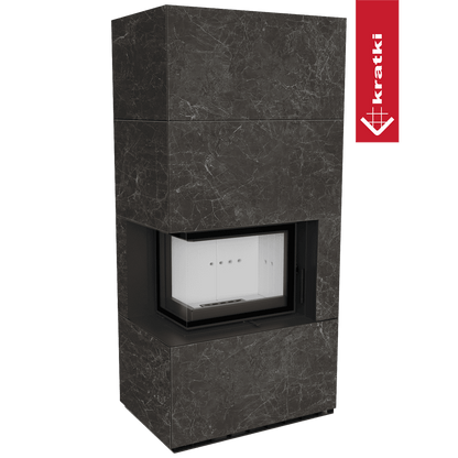 Kratki Kaminbausatz KRATKI FLOKI BOX links 8 kW Ø 160 Quarzsinter NATURALI NERO GRECO