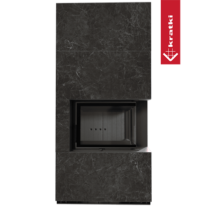 Kratki Kaminbausatz KRATKI FLOKI BOX rechts 8 kW Ø 160 Quarzsinter NATURALI NERO GRECO schwarz Verkleidung