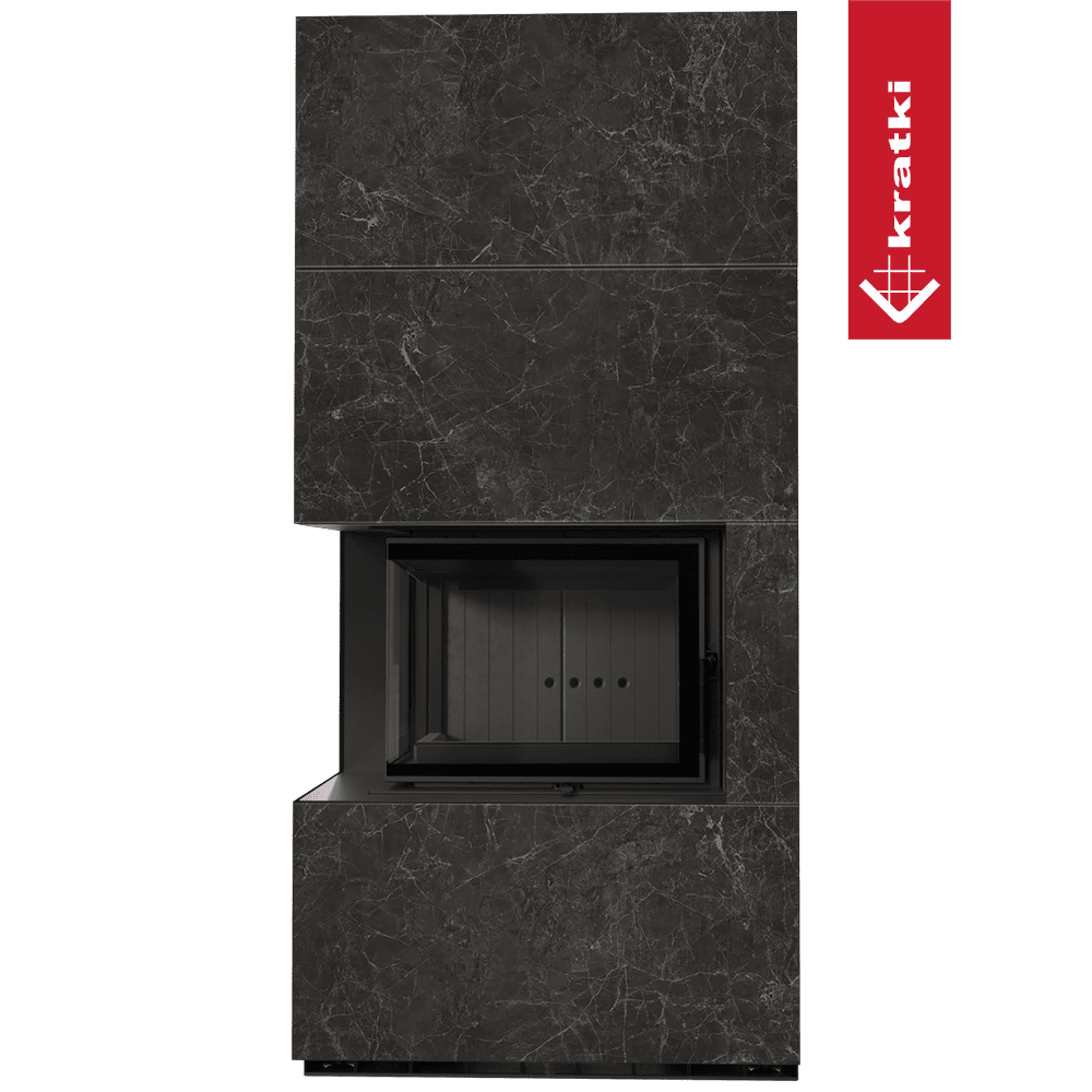 Kratki Kaminbausatz KRATKI FLOKI BOX links 8 kW Ø 160 Quarzsinter NATURALI NERO GRECO schwarz Verkleidung