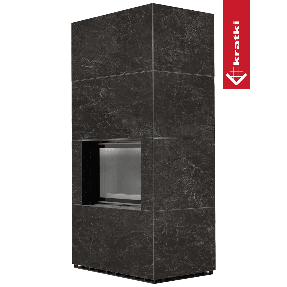 Kratki Kaminbausatz KRATKI FLOKI BOX 8 kW Ø 160 Quarzsinter NATURALI NERO GRECO schwarz Verkleidung