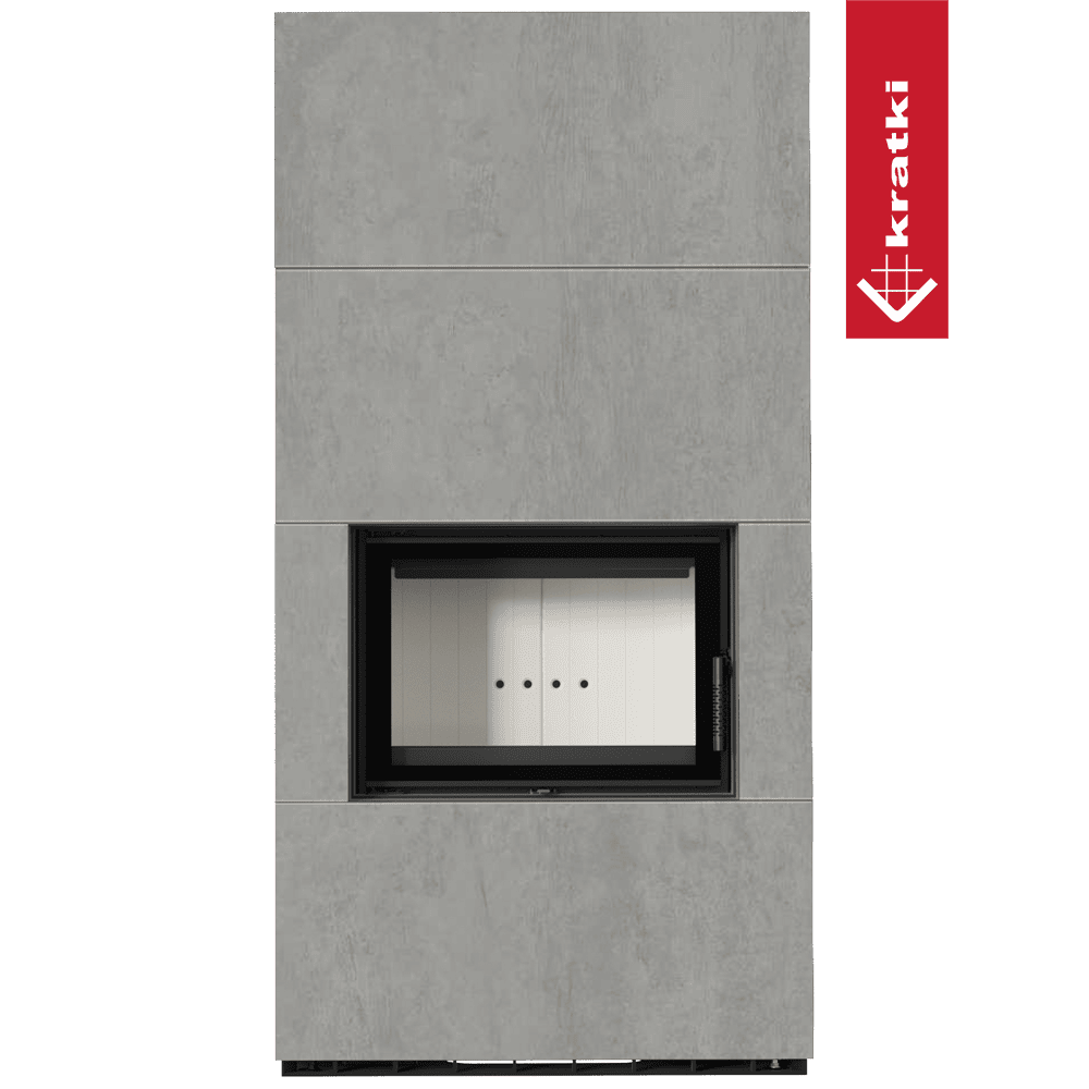 Kratki Kaminbausatz KRATKI FLOKI BOX 8 kW Ø 160 Quarzsinter CEMENTO GRIGIO BOCCIARDATA