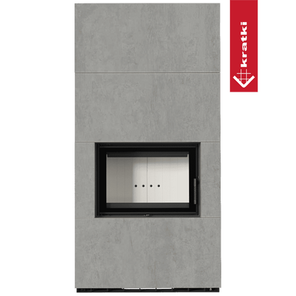 Kratki Kaminbausatz KRATKI FLOKI BOX 8 kW Ø 160 Quarzsinter CEMENTO GRIGIO BOCCIARDATA