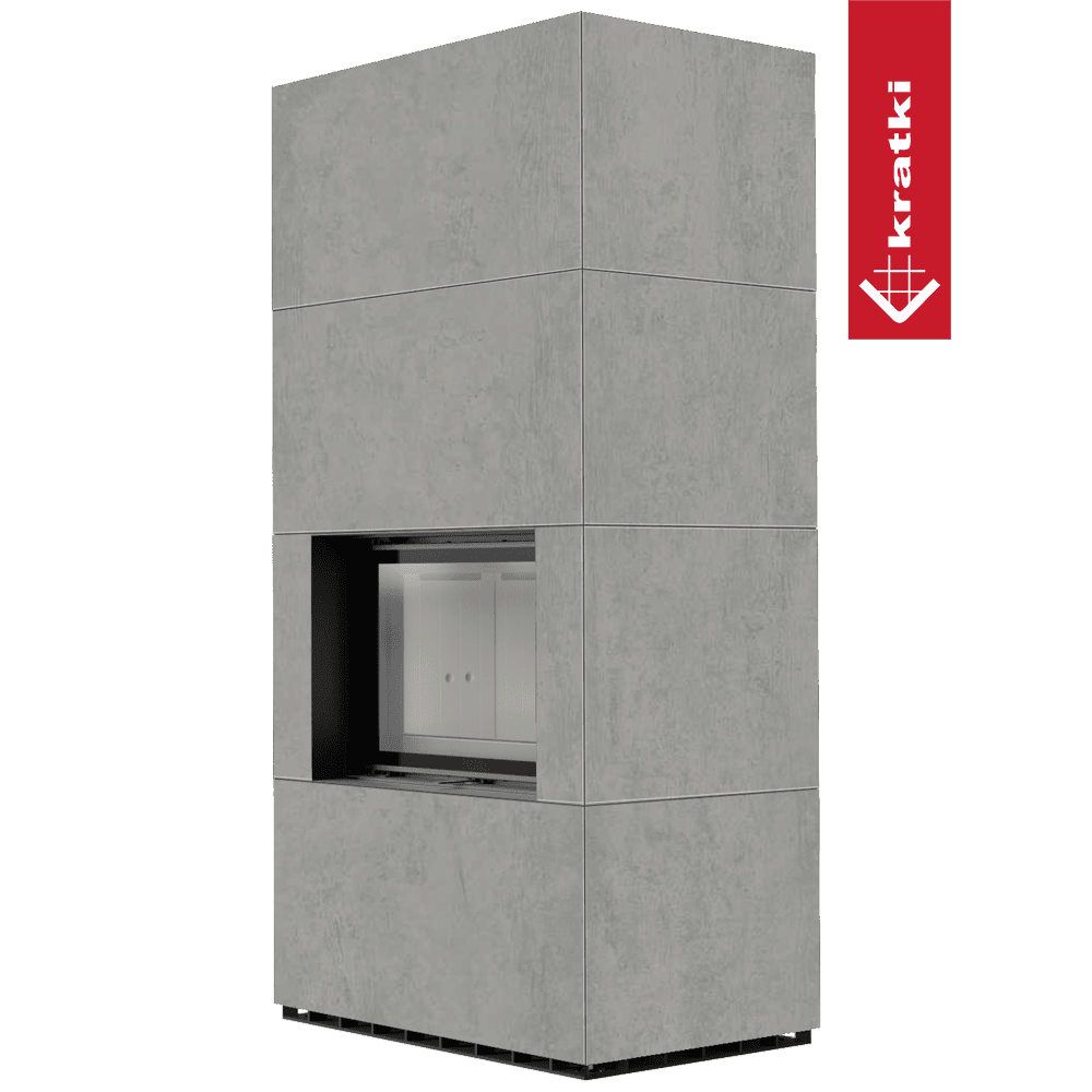 Kratki Kaminbausatz KRATKI FLOKI BOX 8 kW Ø 160 Quarzsinter CEMENTO GRIGIO BOCCIARDATA