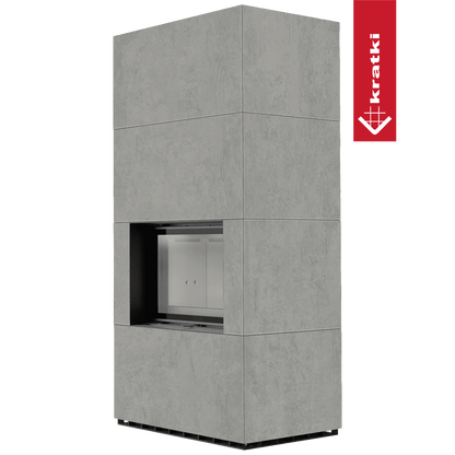 Kratki Kaminbausatz KRATKI FLOKI BOX 8 kW Ø 160 Quarzsinter CEMENTO GRIGIO BOCCIARDATA