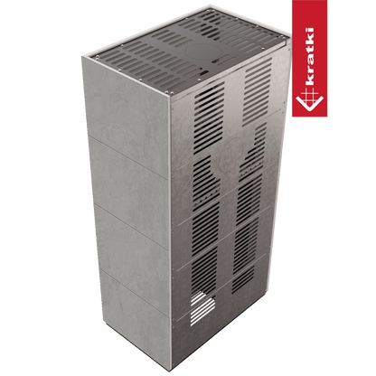 Kratki Kaminbausatz KRATKI FLOKI BOX 8 kW Ø 160 Quarzsinter CEMENTO GRIGIO BOCCIARDATA