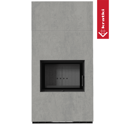 Kratki Kaminbausatz KRATKI FLOKI BOX 8 kW Ø 160 Quarzsinter CEMENTO GRIGIO BOCCIARDATA schwarz Verkleidung