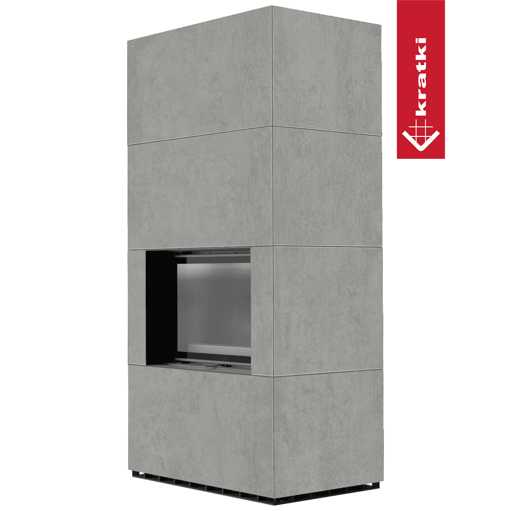 Kratki Kaminbausatz KRATKI FLOKI BOX 8 kW Ø 160 Quarzsinter CEMENTO GRIGIO BOCCIARDATA schwarz Verkleidung