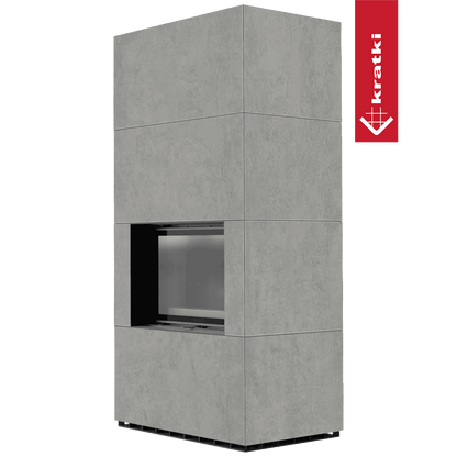 Kratki Kaminbausatz KRATKI FLOKI BOX 8 kW Ø 160 Quarzsinter CEMENTO GRIGIO BOCCIARDATA schwarz Verkleidung