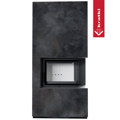 Kratki Kaminbausatz KRATKI FLOKI BOX rechts 8 kW Ø 160 Quarzsinter OSSIDO NERO