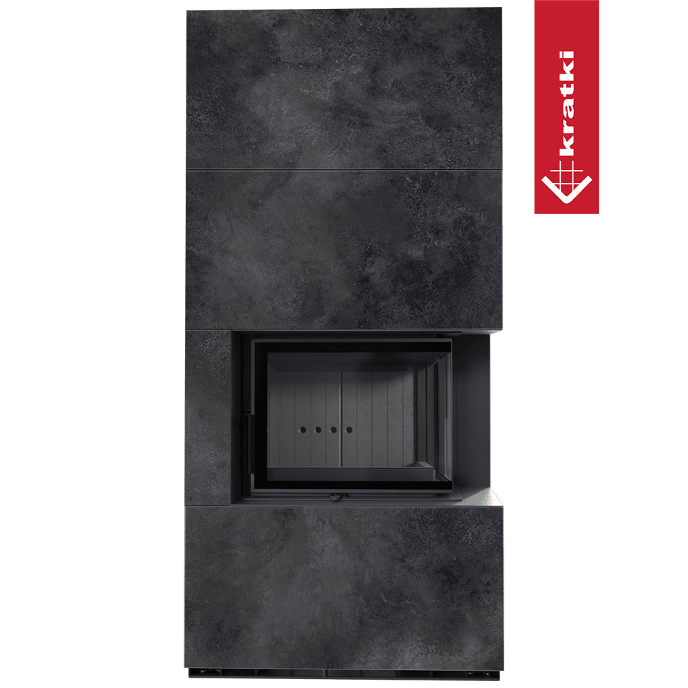 Kratki Kaminbausatz KRATKI FLOKI BOX rechts 8 kW Ø 160 Quarzsinter OSSIDO NERO schwarz Verkleidung