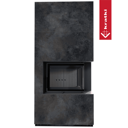 Kratki Kaminbausatz KRATKI FLOKI BOX rechts 8 kW Ø 160 Quarzsinter OSSIDO NERO schwarz Verkleidung