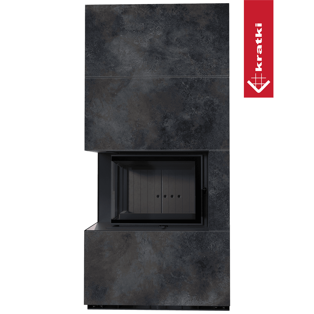 Kratki Kaminbausatz KRATKI FLOKI BOX links 8 kW Ø 160 Quarzsinter OSSIDO NERO schwarz Verkleidung