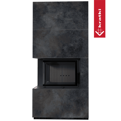 Kratki Kaminbausatz KRATKI FLOKI BOX links 8 kW Ø 160 Quarzsinter OSSIDO NERO schwarz Verkleidung