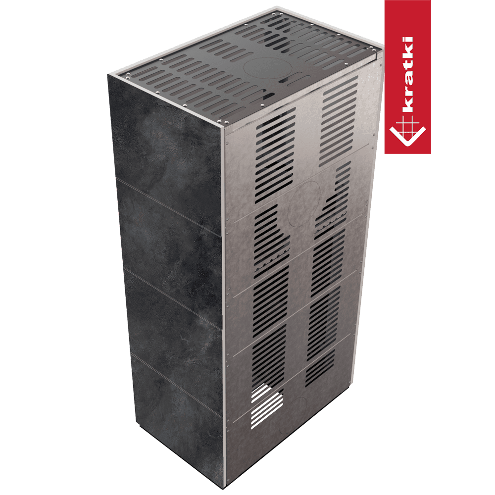 Kratki Kaminbausatz KRATKI FLOKI BOX 8 kW Ø 160 Quarzsinter OSSIDO NERO schwarz Verkleidung