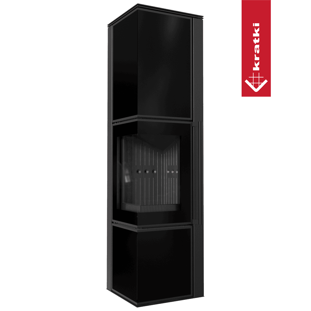 Kratki Kaminofen aus Stahl KRATKI TORA/L 8 kW Ø 150 Schwarzes Glaspaneel schwarz Verkleidung