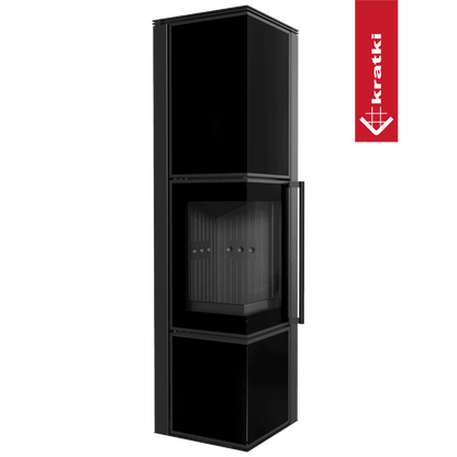 Kratki Kaminofen aus Stahl KRATKI TORA/L 8 kW Ø 150 Schwarzes Glaspaneel schwarz Verkleidung mit Türfeder