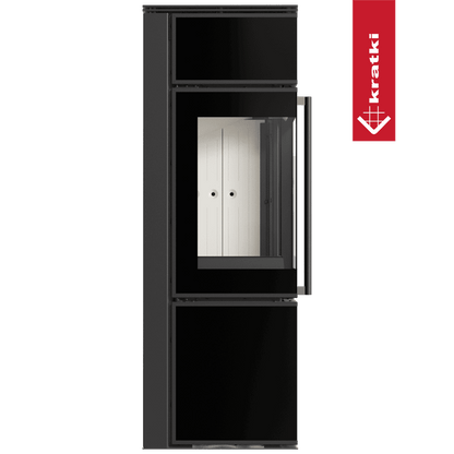 Kratki Kaminofen aus Stahl KRATKI TORA/S 8 kW Ø 150 Schwarzes Glaspaneel mit Türfeder