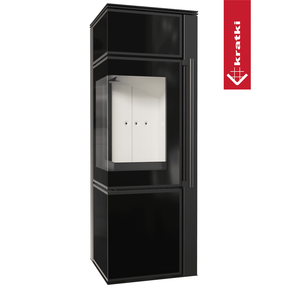 Kratki Kaminofen aus Stahl KRATKI TORA/S 8 kW Ø 150 Schwarzes Glaspaneel mit Türfeder