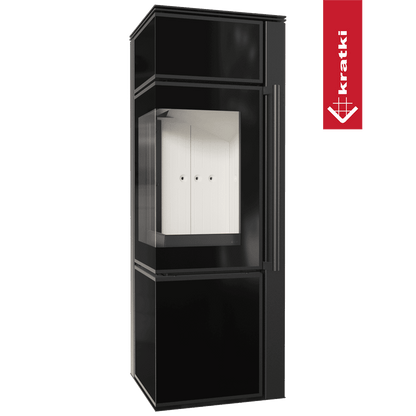 Kratki Kaminofen aus Stahl KRATKI TORA/S 8 kW Ø 150 Schwarzes Glaspaneel mit Türfeder