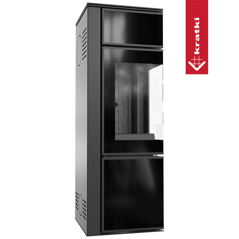 Kratki Kaminofen aus Stahl KRATKI TORA/S 8 kW Ø 150 Schwarzes Glaspaneel schwarz Verkleidung