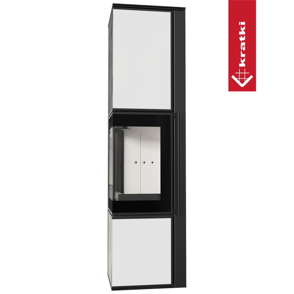 Kratki Kaminofen aus Stahl KRATKI TORA/L 8 kW Ø 150 Weißes Glaspaneel mit Türfeder