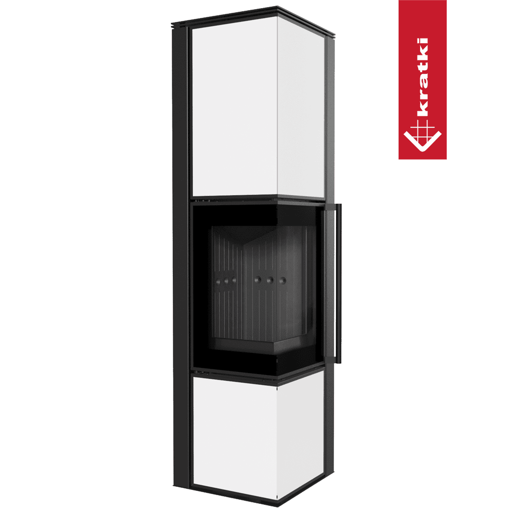 Kratki Kaminofen aus Stahl KRATKI TORA/L 8 kW Ø 150 Weißes Glaspaneel schwarz Verkleidung
