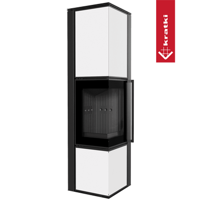 Kratki Kaminofen aus Stahl KRATKI TORA/L 8 kW Ø 150 Weißes Glaspaneel schwarz Verkleidung