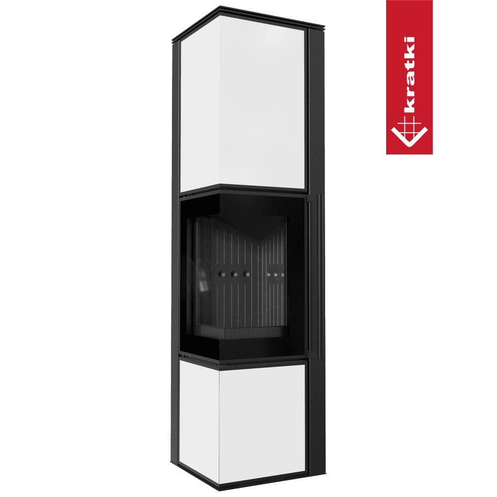 Kratki Kaminofen aus Stahl KRATKI TORA/L 8 kW Ø 150 Weißes Glaspaneel schwarz Verkleidung