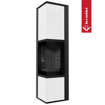 Kratki Kaminofen aus Stahl KRATKI TORA/L 8 kW Ø 150 Weißes Glaspaneel schwarz Verkleidung