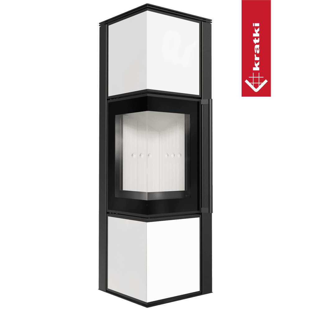 Kratki Kaminofen aus Stahl KRATKI TORA/M 8 kW Ø 150 Weißes Glaspaneel