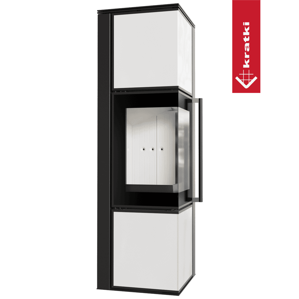 Kratki Kaminofen aus Stahl KRATKI TORA/M 8 kW Ø 150 Weißes Glaspaneel mit Türfeder