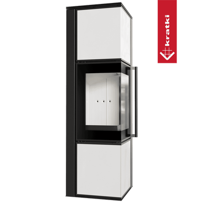 Kratki Kaminofen aus Stahl KRATKI TORA/M 8 kW Ø 150 Weißes Glaspaneel mit Türfeder