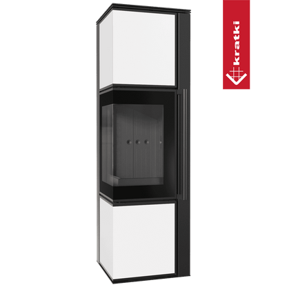Kratki Kaminofen aus Stahl KRATKI TORA/M 8 kW Ø 150 Weißes Glaspaneel schwarz Verkleidung