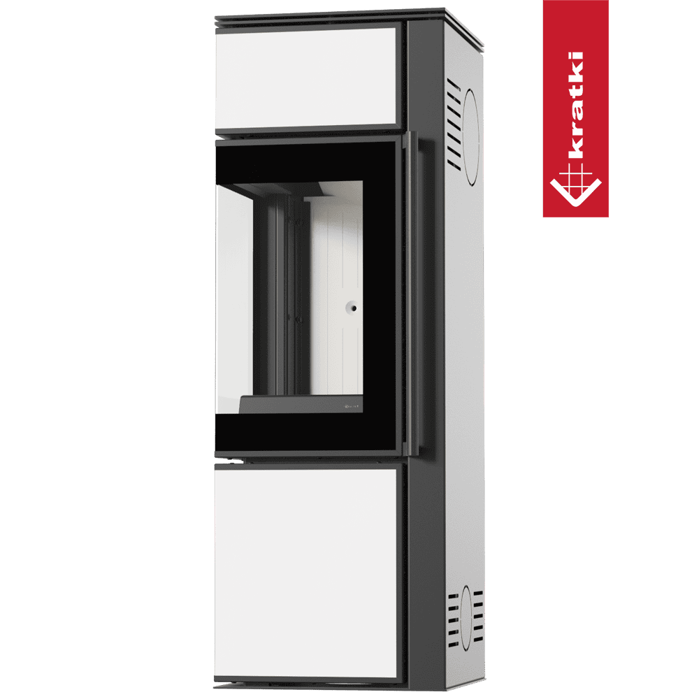 Kratki Kaminofen aus Stahl KRATKI TORA/S 8 kW Ø 150 Weißes Glaspaneel