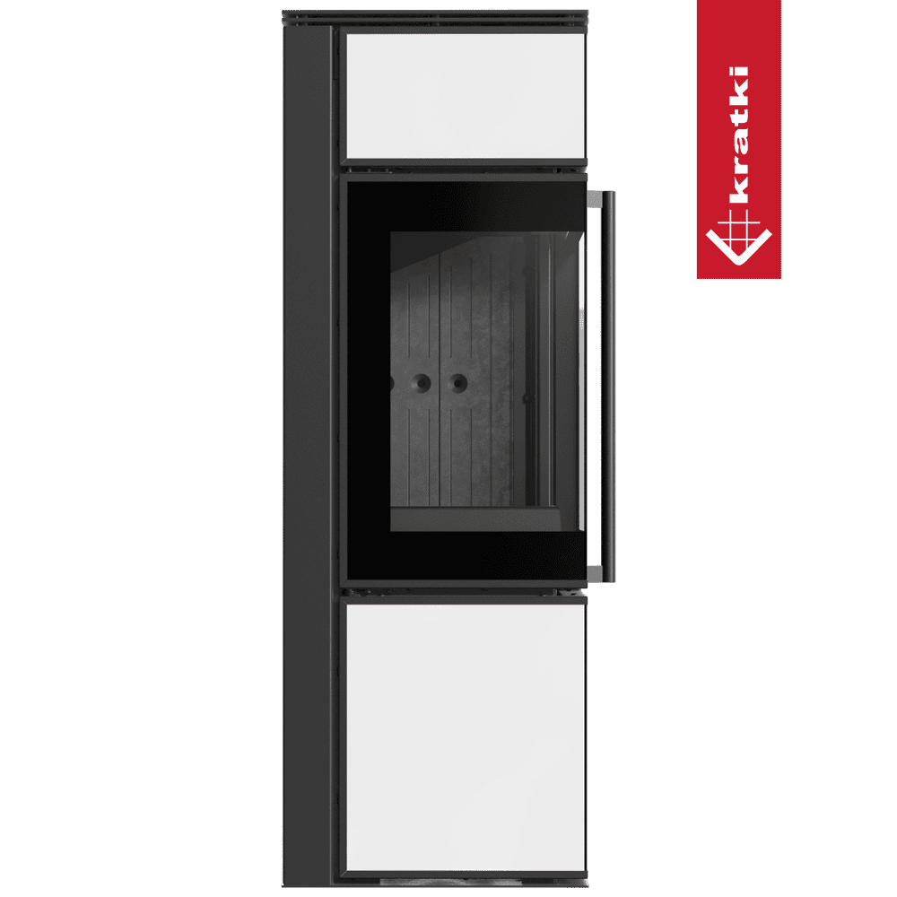 Kratki Kaminofen aus Stahl KRATKI TORA/S 8 kW Ø 150 Weißes Glaspaneel schwarz Verkleidung