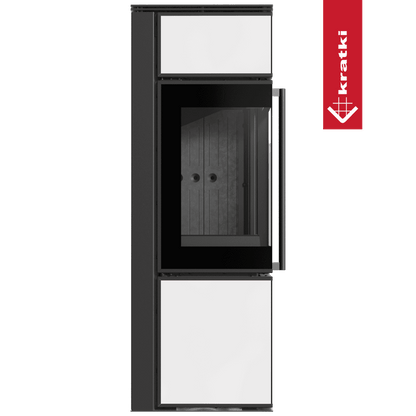 Kratki Kaminofen aus Stahl KRATKI TORA/S 8 kW Ø 150 Weißes Glaspaneel schwarz Verkleidung