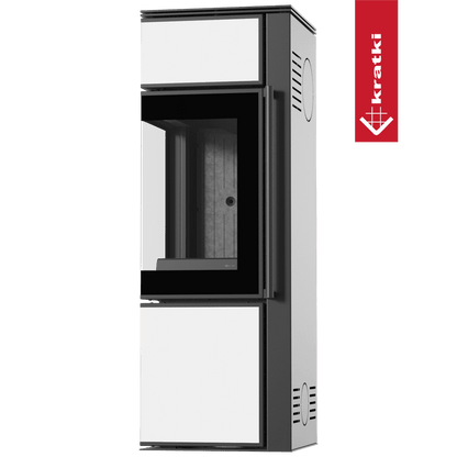 Kratki Kaminofen aus Stahl KRATKI TORA/S 8 kW Ø 150 Weißes Glaspaneel schwarz Verkleidung