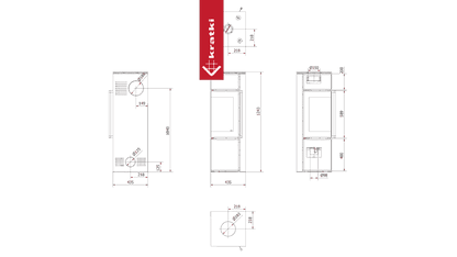 Kratki Kaminofen aus Stahl KRATKI TORA/S 8 kW Ø 150 Weißes Glaspaneel schwarz Verkleidung