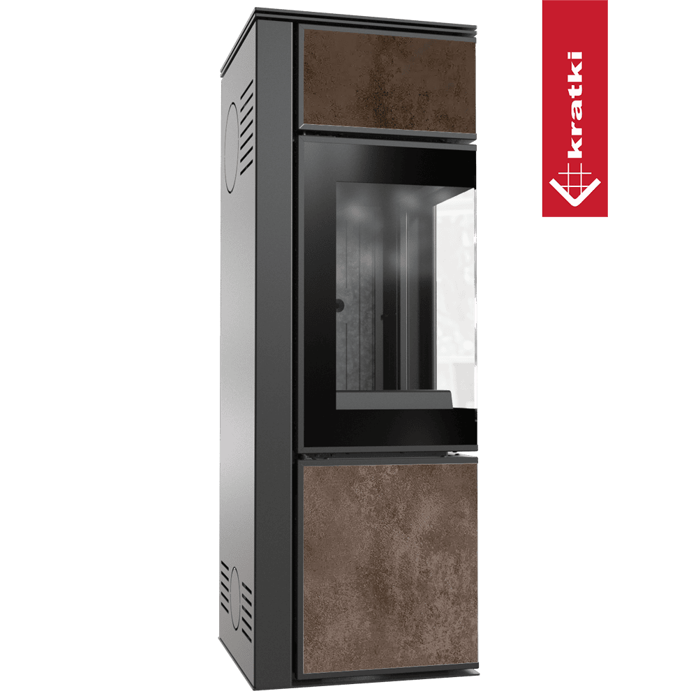 Kratki Kaminofen aus Stahl KRATKI TORA/S 8 kW Ø 150 Quarzsinter OXIDE MORO schwarz Verkleidung