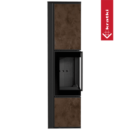 Kratki Kaminofen aus Stahl KRATKI TORA/L 8 kW Ø 150 Quarzsinter OXIDE MORO schwarz Verkleidung mit Türfeder