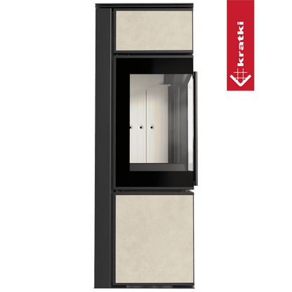 Kratki Kaminofen aus Stahl KRATKI TORA/S 8 kW Ø 150 Quarzsinter FOKOS SALE mit Türfeder