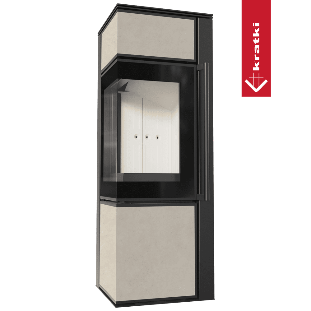 Kratki Kaminofen aus Stahl KRATKI TORA/S 8 kW Ø 150 Quarzsinter FOKOS SALE mit Türfeder