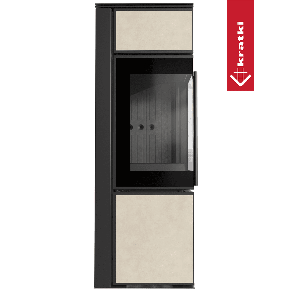 Kratki Kaminofen aus Stahl KRATKI TORA/S 8 kW Ø 150 Quarzsinter FOKOS SALE schwarz Verkleidung